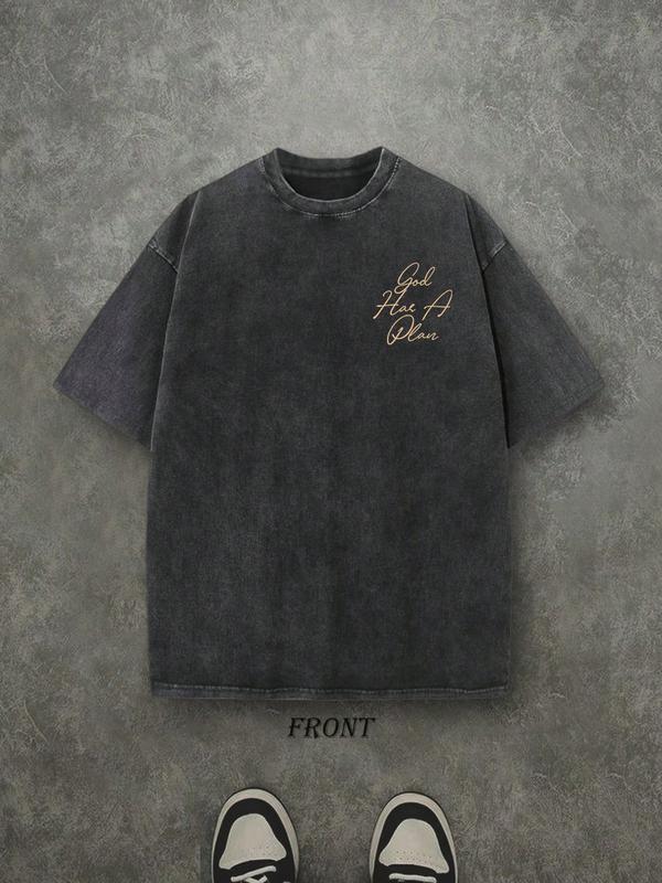 “God’s Plan” Vintage Washed T-Shirt – 230g Cotton, Double-Sided Print