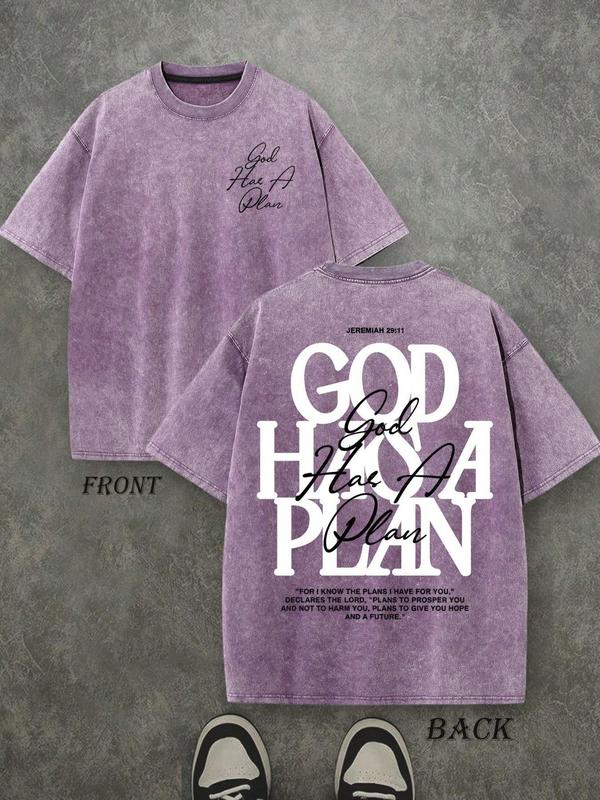 “God’s Plan” Vintage Washed T-Shirt – 230g Cotton, Double-Sided Print
