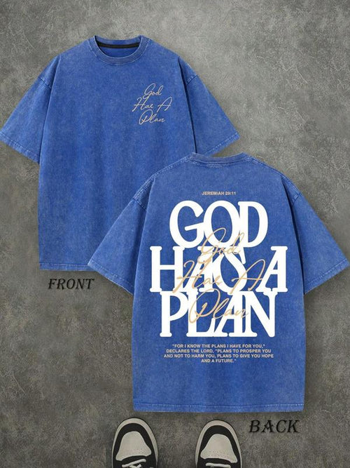 “God’s Plan” Vintage Washed T-Shirt – 230g Cotton, Double-Sided Print