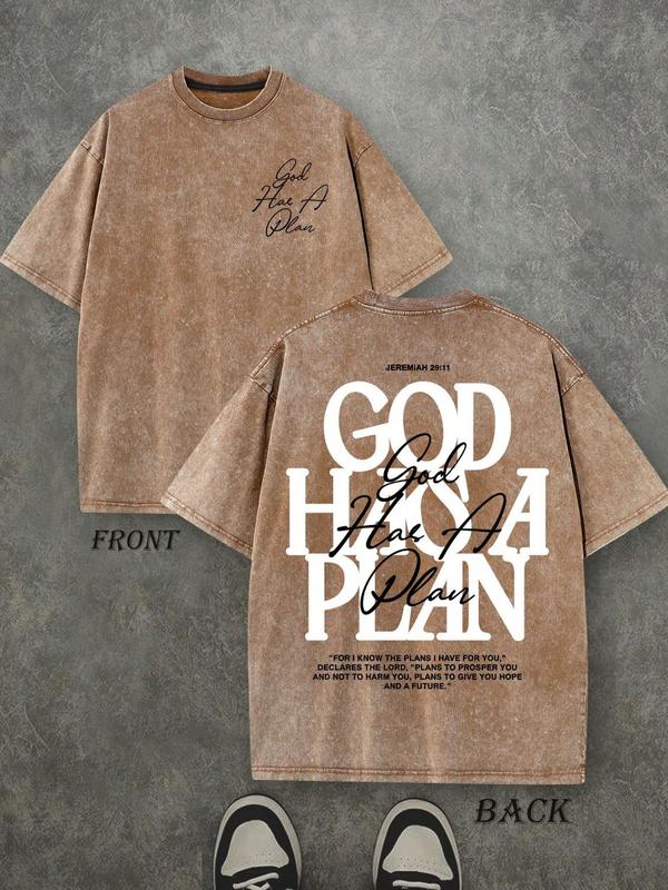 “God’s Plan” Vintage Washed T-Shirt – 230g Cotton, Double-Sided Print