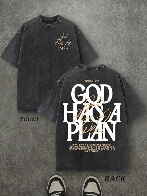 “God’s Plan” Vintage Washed T-Shirt – 230g Cotton, Double-Sided Print