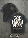 “God’s Plan” Vintage Washed T-Shirt – 230g Cotton, Double-Sided Print