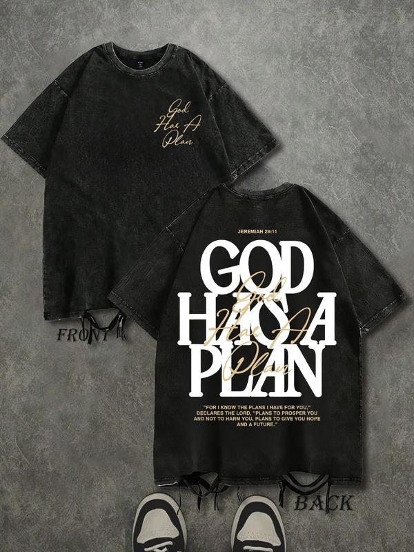 “God’s Plan” Vintage Washed T-Shirt – 230g Cotton, Double-Sided Print