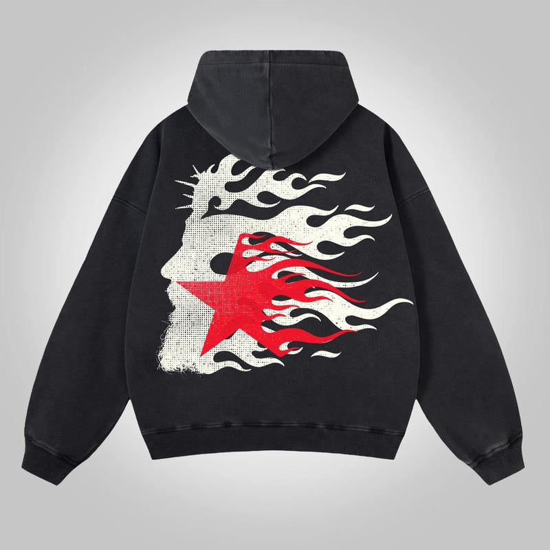 Multicolor Jesus Flame Print Acid Washed Oversized Zip-Up Hoodie Firm Faith God Is My Strength Vintage Y2K Long Sleeve Hoodies Streetwear Apparel Hooded Sweatshirt Aesthetics Casual Christian Menswear Gifts Holiday Christmas Gift for Men Women Him Her